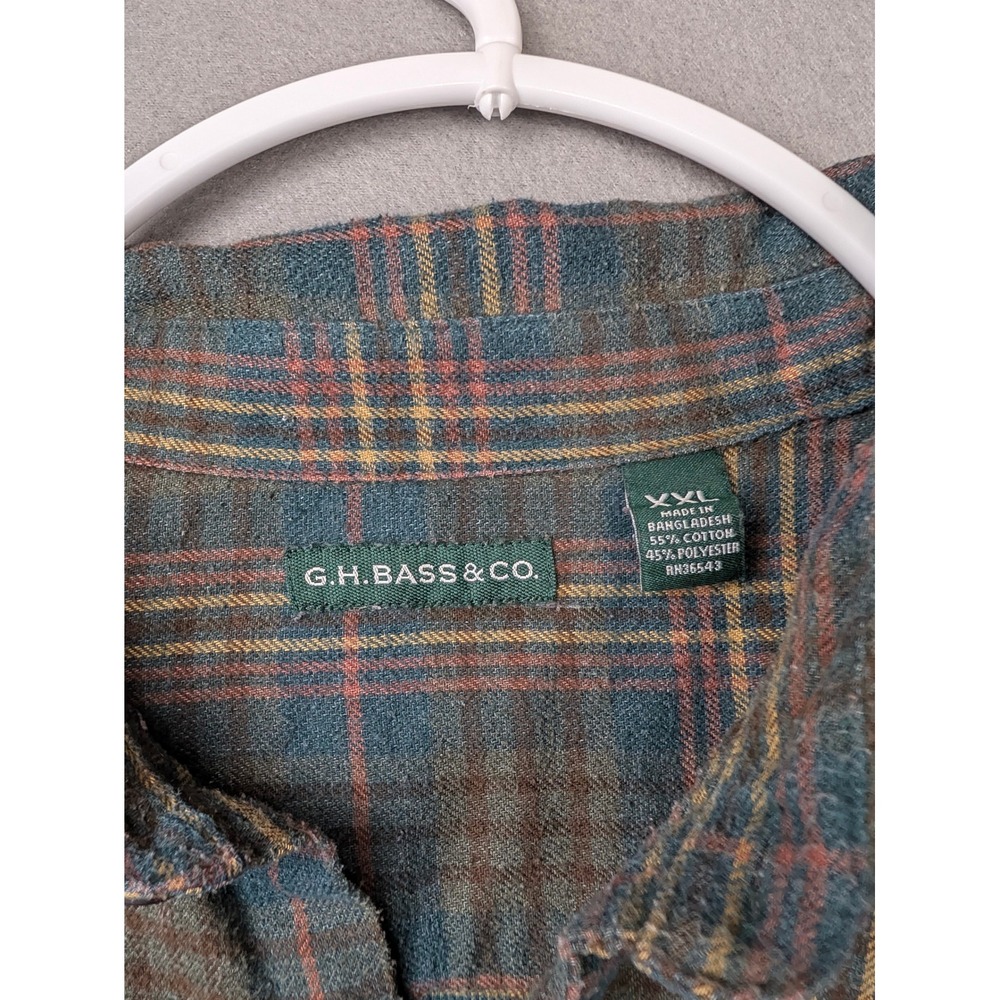 GH Bass & Co Mens XXL Plaid Flannel Button Down Shirt green Brown Long Sleeve - Picture 2 of 7
